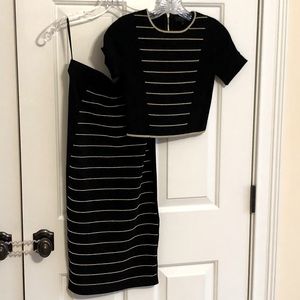 Ted Baker Shelpa Gold Metallic Stripe Midi Skirt Black with matching top